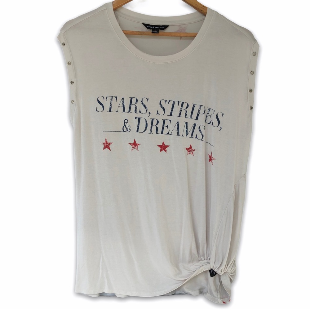 Rock & Republic Patriotic Studded Twisted Hem Tee